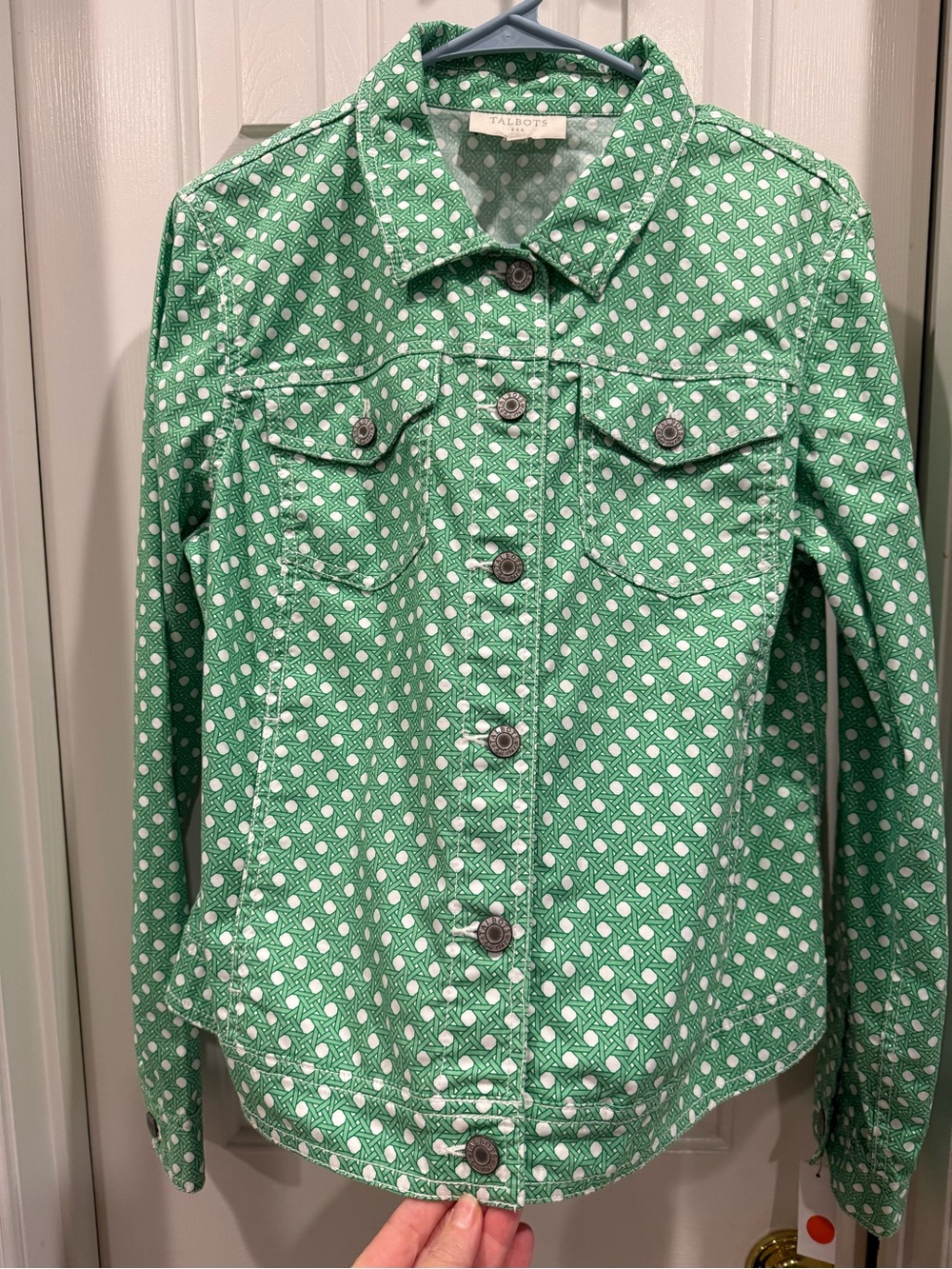 Talbots Green White Patterned Jean Jacket - Picture 6 of 6